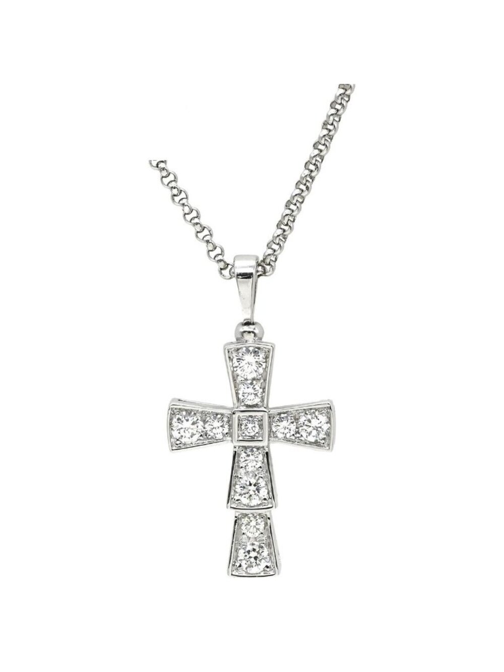 Bvlgari Necklace Serpenti Cross Diamond Small White Gold 18k Pave